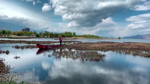 beautiful lake industrious workers