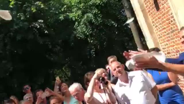 Dove falls on photographer at a wedding