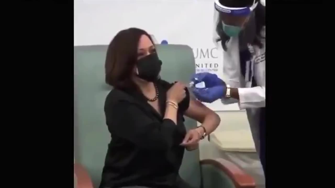 Double Masked Jew-Controlled Whore Kabbalah Harris Fakes Covid JewJab Vaccination.mp4