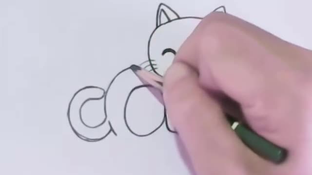 How to turn the word cat into a cartoon cat. (Wordtoons) Step by step learning for children