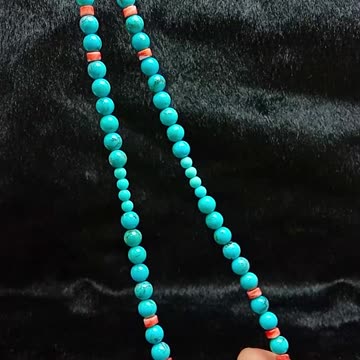 02Natural turquoise and Rutilated Quartz gemstone with sakura onyx pendant necklace