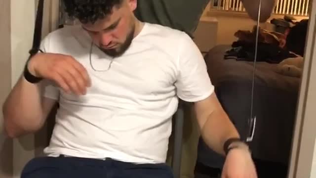 Drunk puppet passed out guy with belts on wrists 2