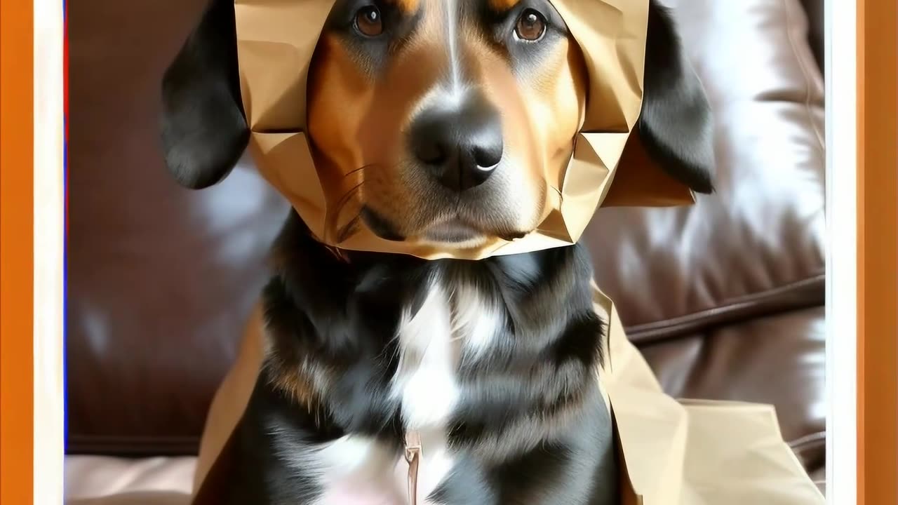 a_dog with a paper bag on its