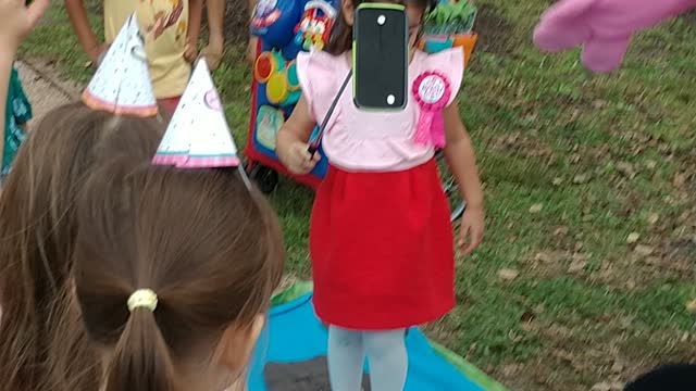 Houston mascot party character Peppa saves grand daddy pigs phone from the pond at smooth stream