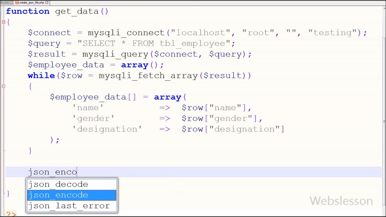 Create dynamic JSON file in PHP Mysql