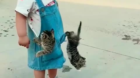 Funny cute baby and cats😺🤣😜