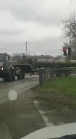 The occupiers carry missiles to shoot at Ukraine. The author of the film claims that it is Taganrog