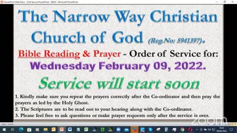 The Narrow Way Christian Church of God - Wednesday - 09/02/22 Service