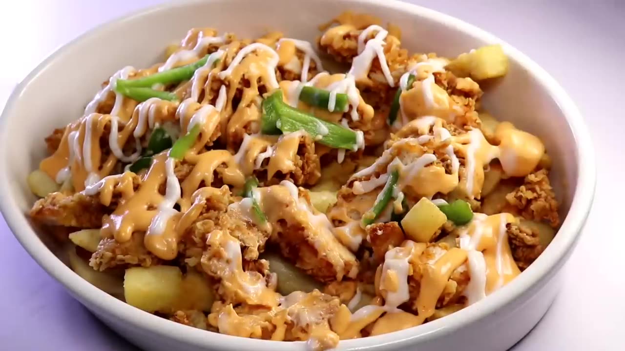 Chicken Loaded Fries with Cheese Sauce Recipe