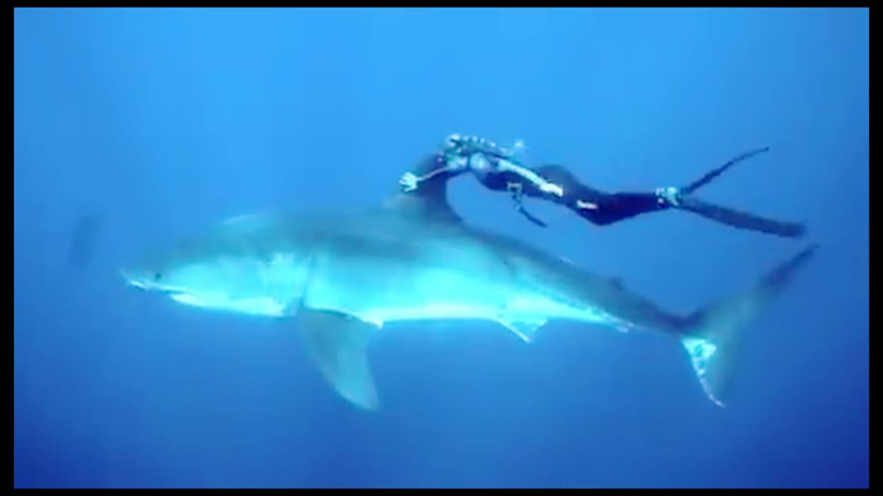 The girl make relation with a dangerous shark.