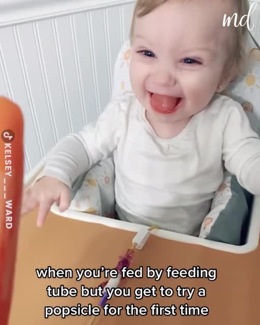 Tube feeding baby tries a popsicle for the first time 🥺😍