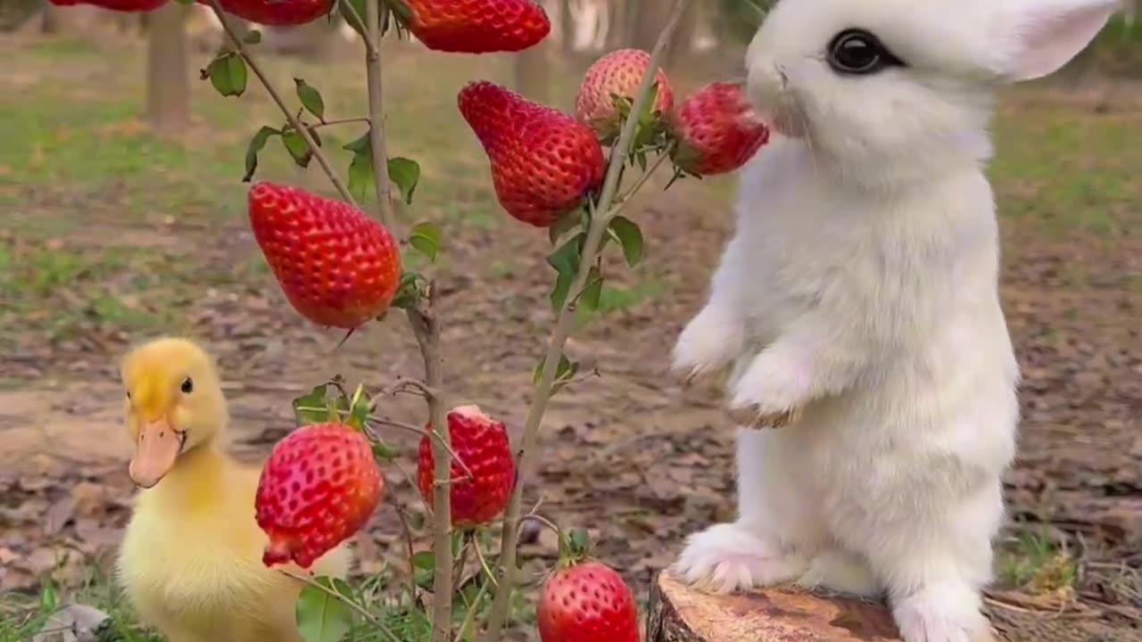 Rabbit eating strawberries 🍓😍