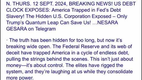 USA is a Republic, we are not a Corporation ~ Situation Update 9/13/24 Trump Return