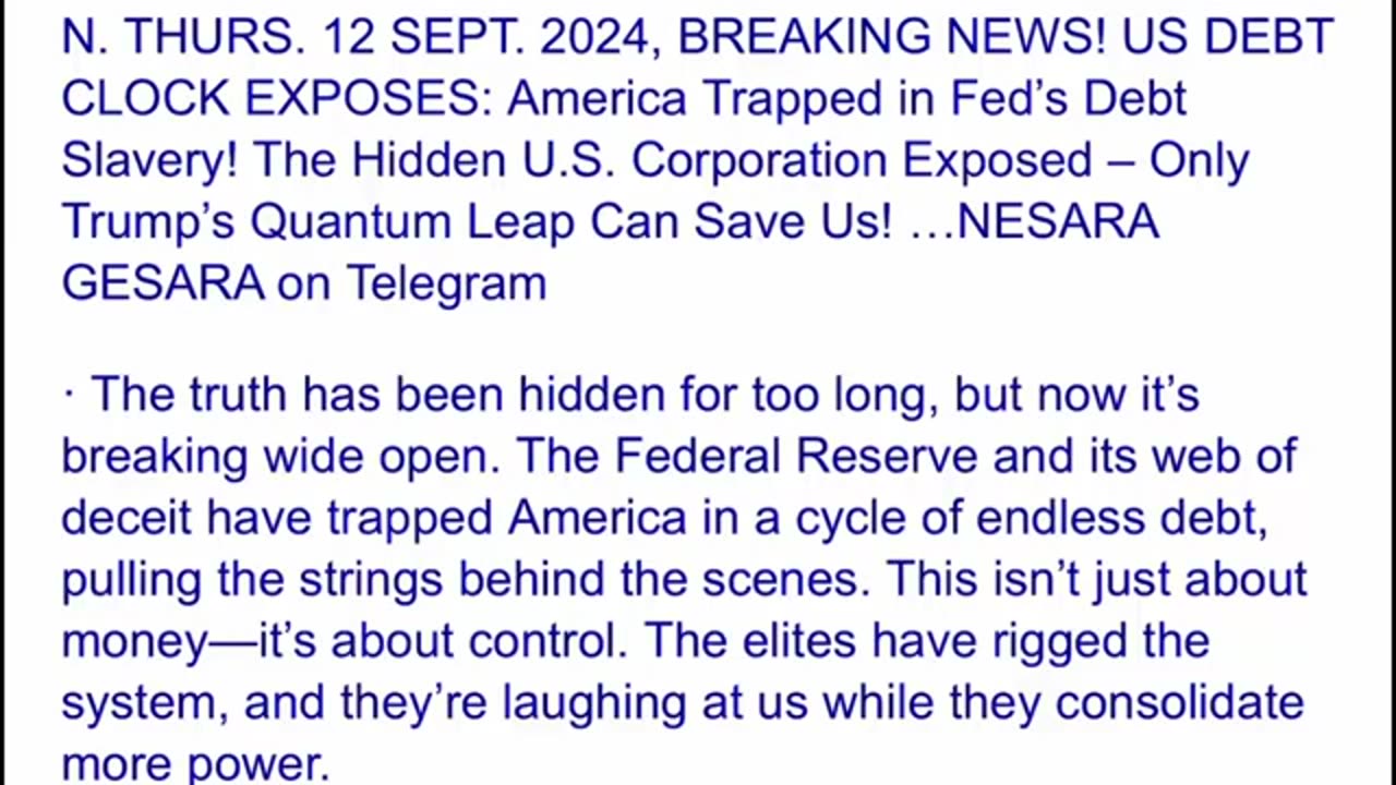 USA is a Republic, we are not a Corporation ~ Situation Update 9/13/24 Trump Return