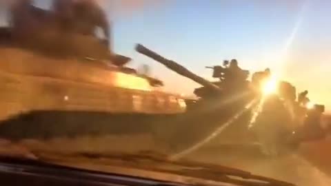 Russian tanks and troops lined up near the Ukrainian border in Belgorod, Russia