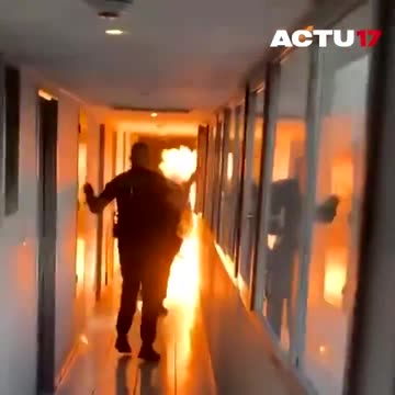 A man throws a Molotov cocktail and shouts “Allah Akbar” before being shot by French police unit