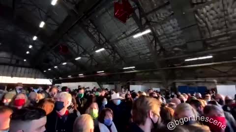 Crowds gather early at the hanger