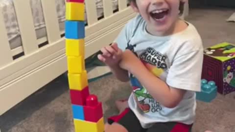 Boy With Cerebral Palsy Builds His First Tower