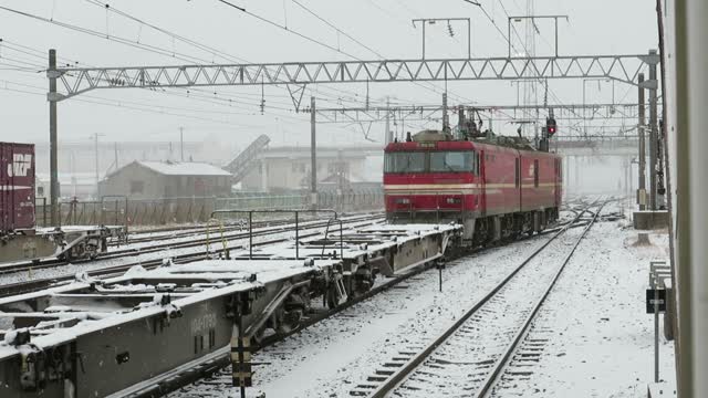 Freight train leaving the yard