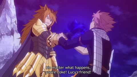 Natsu vs. Loke and also Happy sing