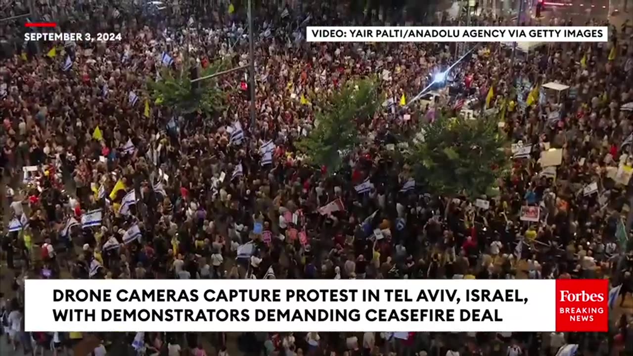 Drone Cameras Capture Protest In Tel Aviv, Israel, With Demonstrators Demanding Ceasefire Deal