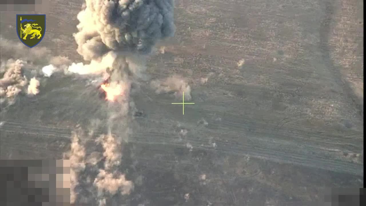 Powerful tank shell explosion due to a hit from an FPV drone.