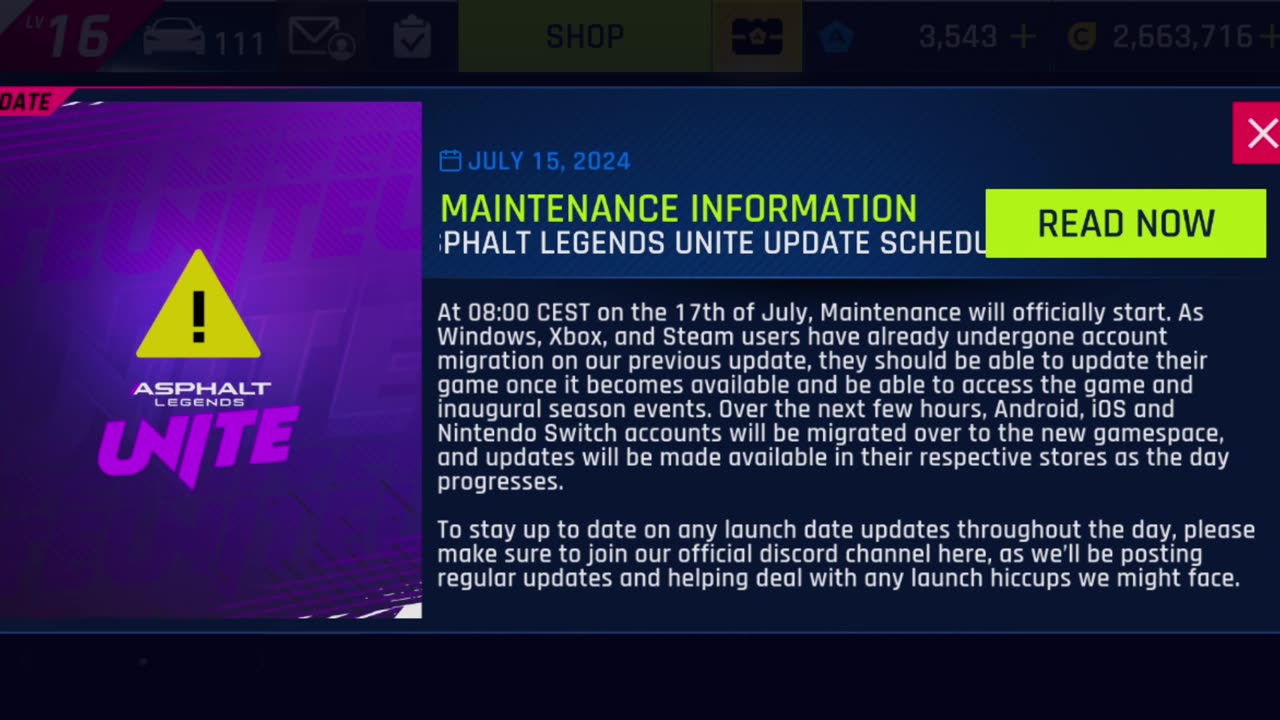 Asphalt 9: Legends - Asphalt Legends Unite critical maintenance news