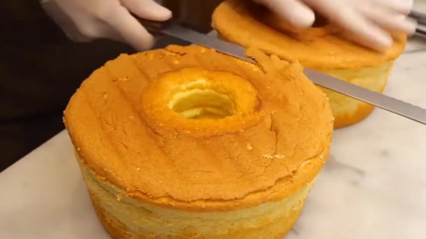 Cut Two Baked Cake Embryos