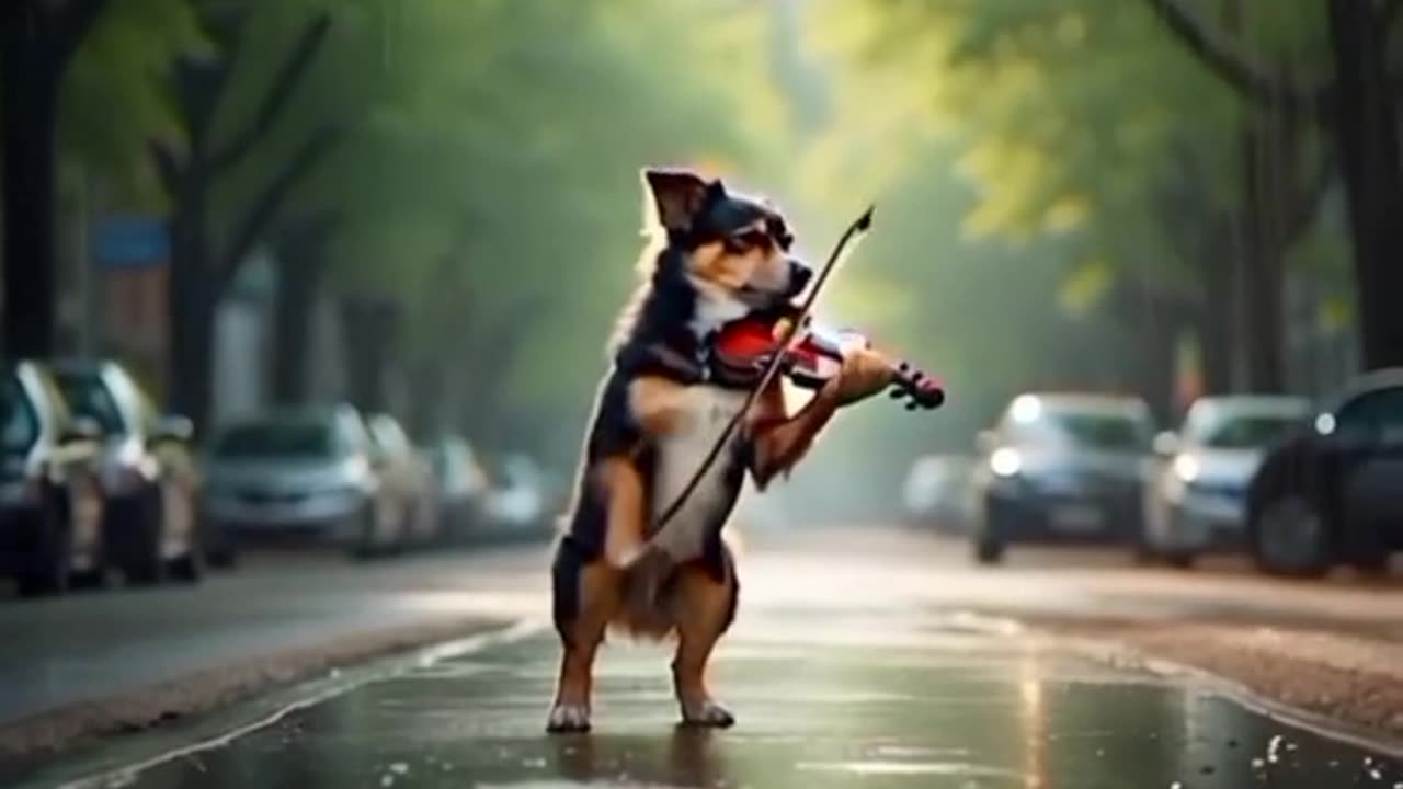 australian shepherd dog playing violin