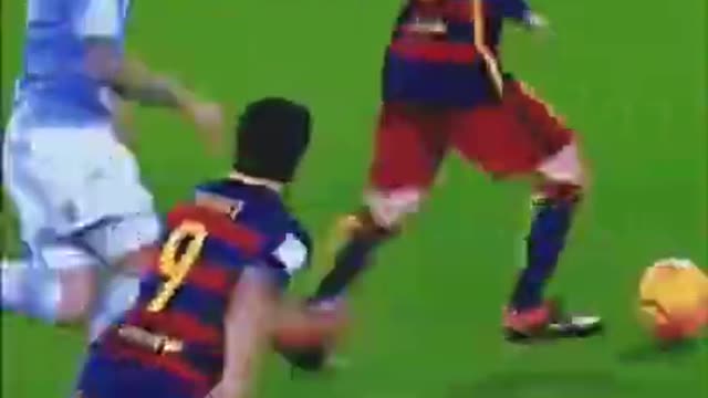 Messi dribbling past everyone including the Ref