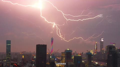 Moment Lighting Strikes Landmark Chinese Tower