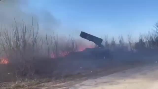 Heavy flamethrower system TOS-1A "Sun" firing on the positions of Ukrainian nationalists