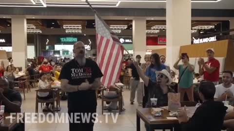 "F**k Joe Biden" and "Trump Won" people chant as they eat at Vaccinated only food court…