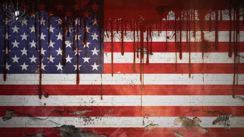 Blood Running Down US Flag Old Wall 4K