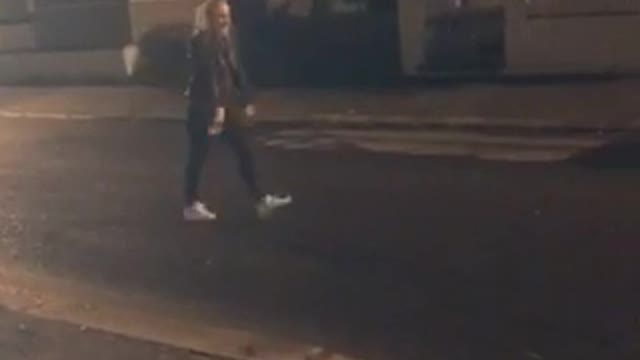 Girl barely misses side flip on street