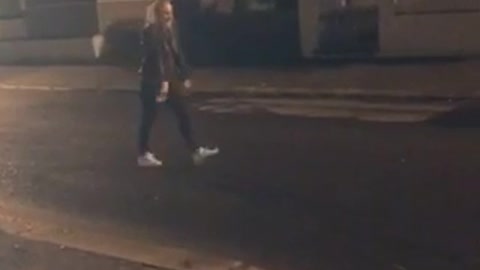 Girl barely misses side flip on street