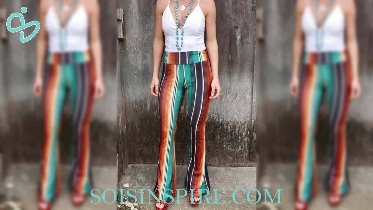 High Waist Striped Bootcut Pants