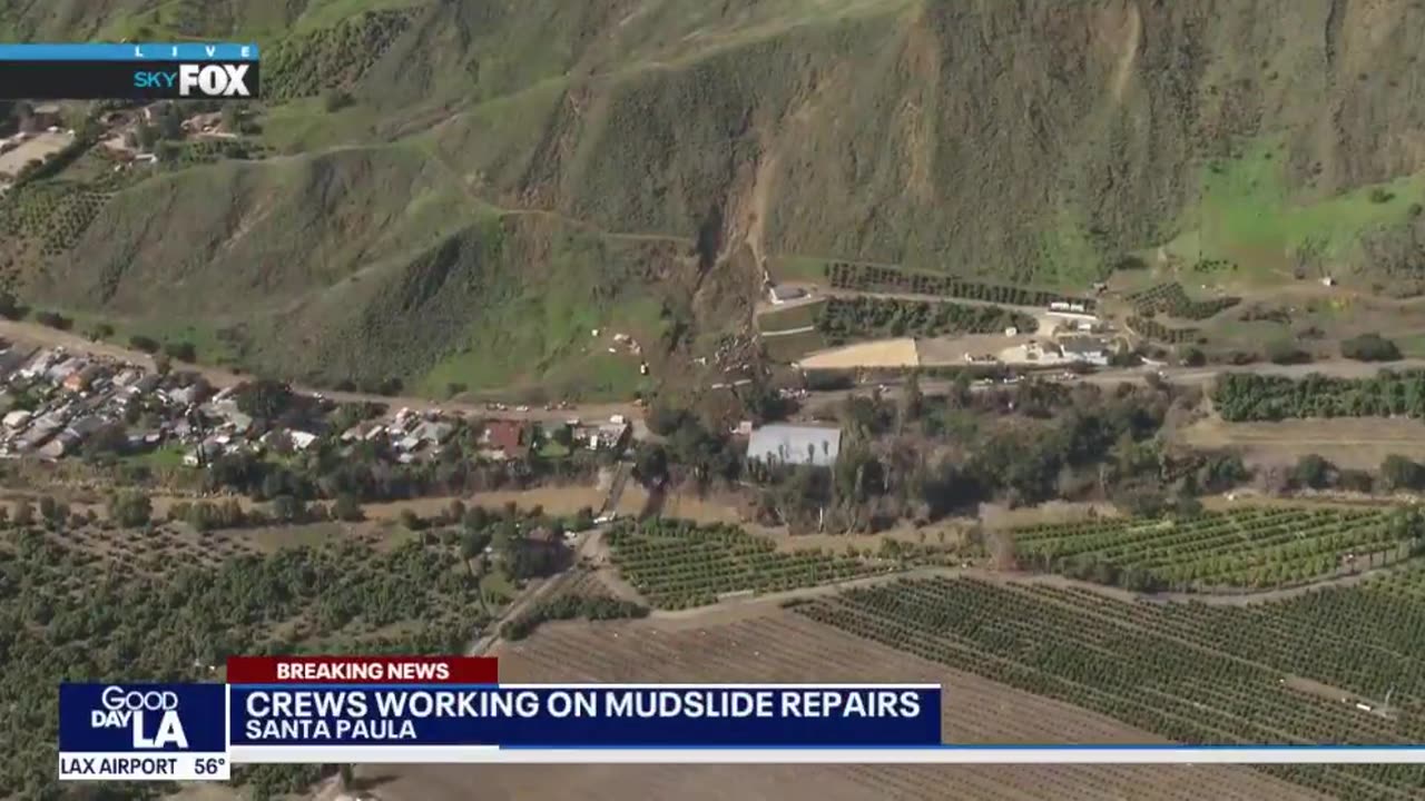 Crews working on mudslide repairs in Santa Paula.