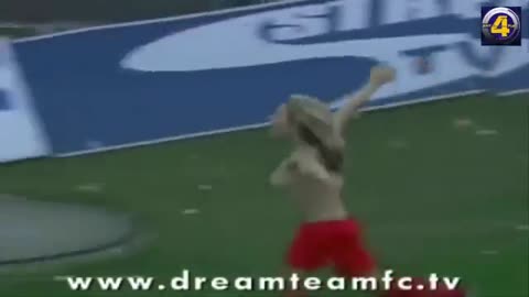 female players take off shirt celebrate the goal-funny football -*
