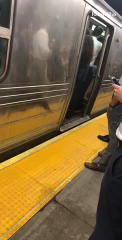 Womans hair stuck on closing doors of subway