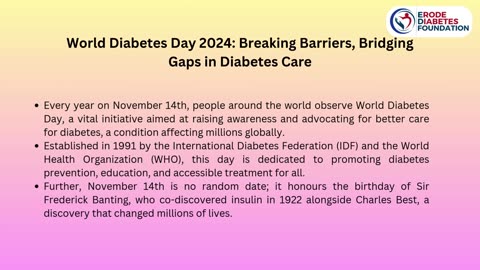 World Diabetes Day 2024 : Breaking Barriers in Diabetes Care