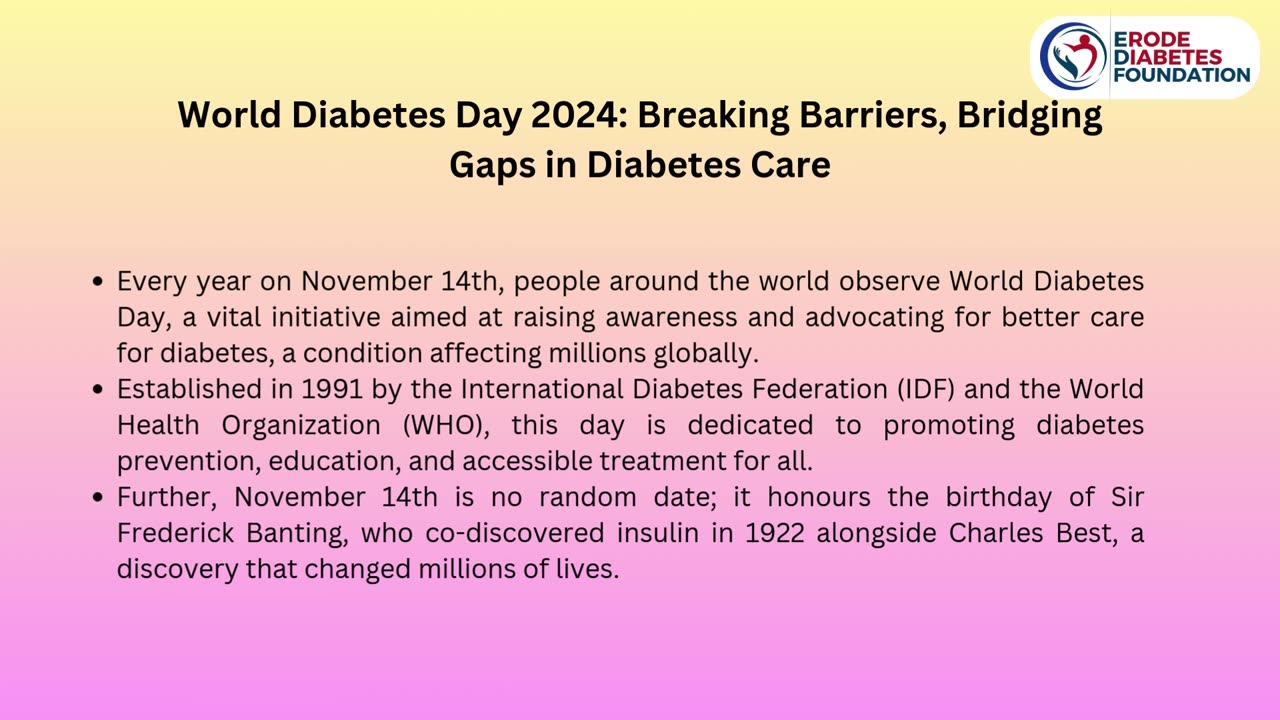 World Diabetes Day 2024 : Breaking Barriers in Diabetes Care