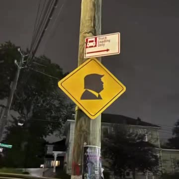 Trump silhouette street signs on all all utility poles