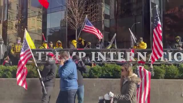 Proud boys marching in NYC to protect an anti-vaccine mandate protest in Central Park.
