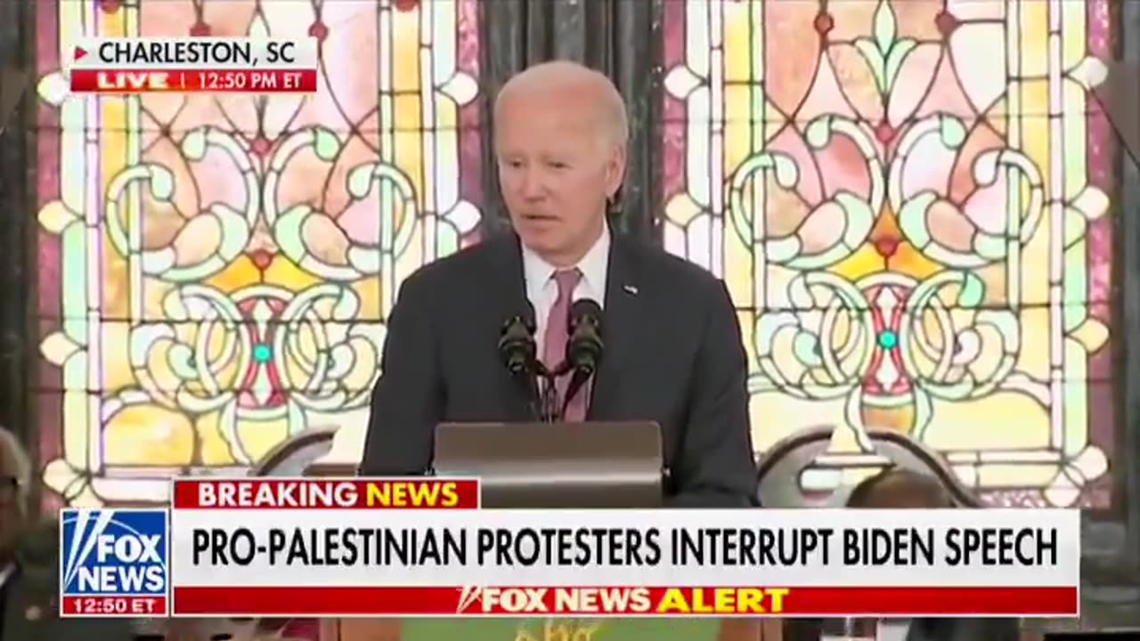 Joe Biden's speech in Charleston is interrupted by Pro-Palestine supporters.