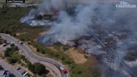 Drone footage shows Dartford marshes torched by wildfires