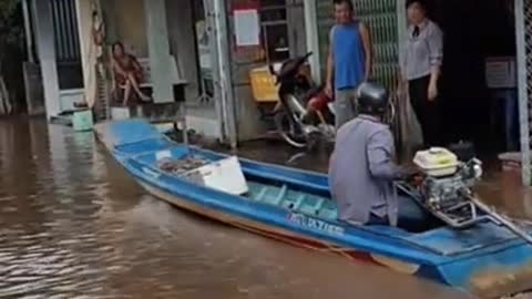 Surprised boat running on the street.