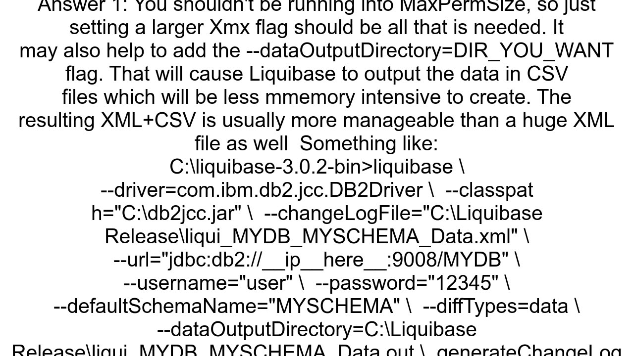 Liquibase generateChangeLog Failed Java heap space