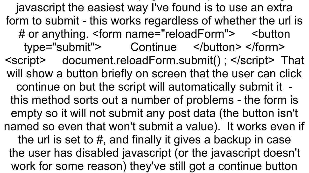 How to reload page with javascript without sending POST information again