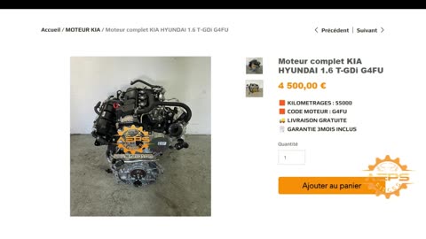 AEPSPIECES.COM - Moteur complet KIA HYUNDAI 1.6 T-GDi G4FU